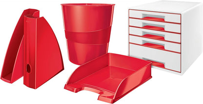 Leitz WOW Bandeja de Plástico Tamaño A4, Bandeja Organizadora de Escritorio Roja, Bandeja de Plástico para Correspondencia, 52263023