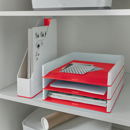Leitz WOW Bandeja Organizadora de Escritorio, Bandeja para Papel A4, Blanco/Rojo, 53611026