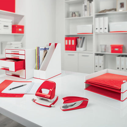 Leitz WOW Archivador de Revistas, Archivador de Revistas de Doble Color Blanco/Rojo, Caja de Almacenamiento Vertical, 53621026