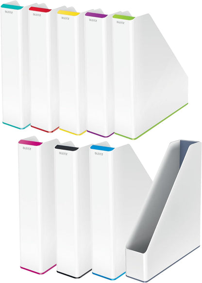 Leitz WOW Archivador de Revistas, Archivador de Revistas de Doble Color Blanco/Rojo, Caja de Almacenamiento Vertical, 53621026