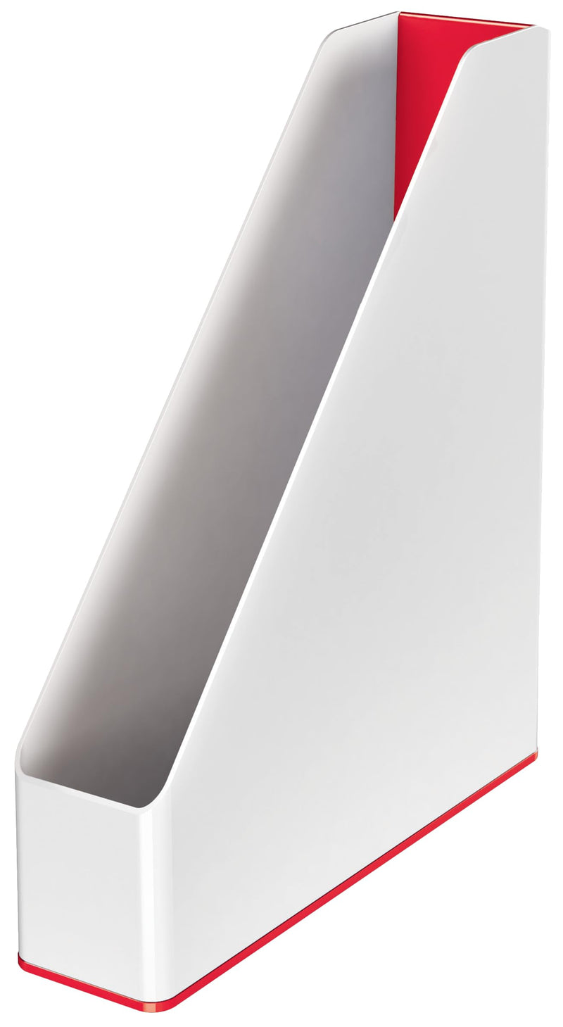 Leitz WOW Archivador de Revistas, Archivador de Revistas de Doble Color Blanco/Rojo, Caja de Almacenamiento Vertical, 53621026