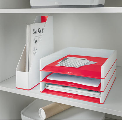 Leitz WOW Archivador de Revistas, Archivador de Revistas de Doble Color Blanco/Rojo, Caja de Almacenamiento Vertical, 53621026