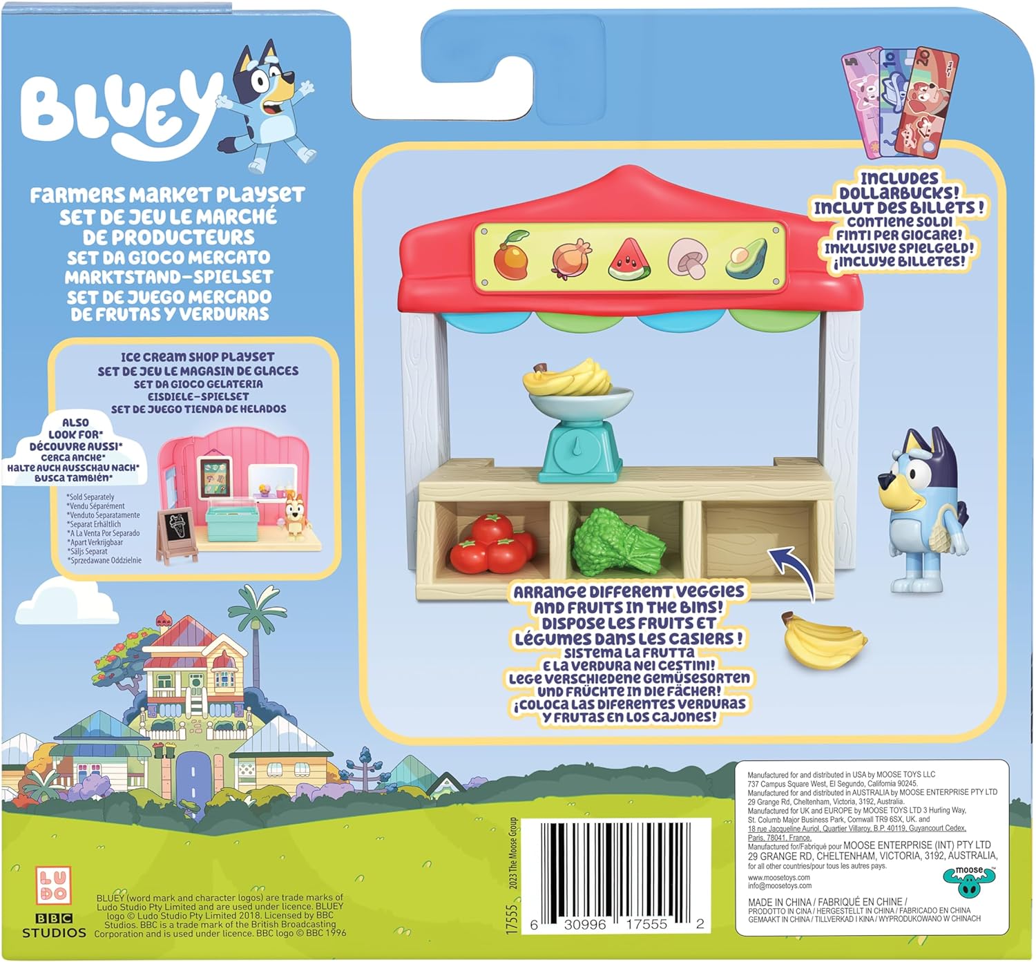 BlueY Juego de minijuegos para el Mercado de Agricultores, Incluye figura de Bingo con articulaciones móviles, Bolsa de la Compra y Accesorios