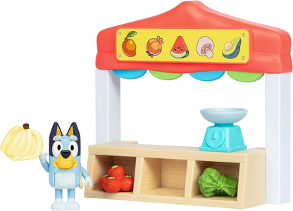 BlueY Juego de minijuegos para el Mercado de Agricultores, Incluye figura de Bingo con articulaciones móviles, Bolsa de la Compra y Accesorios
