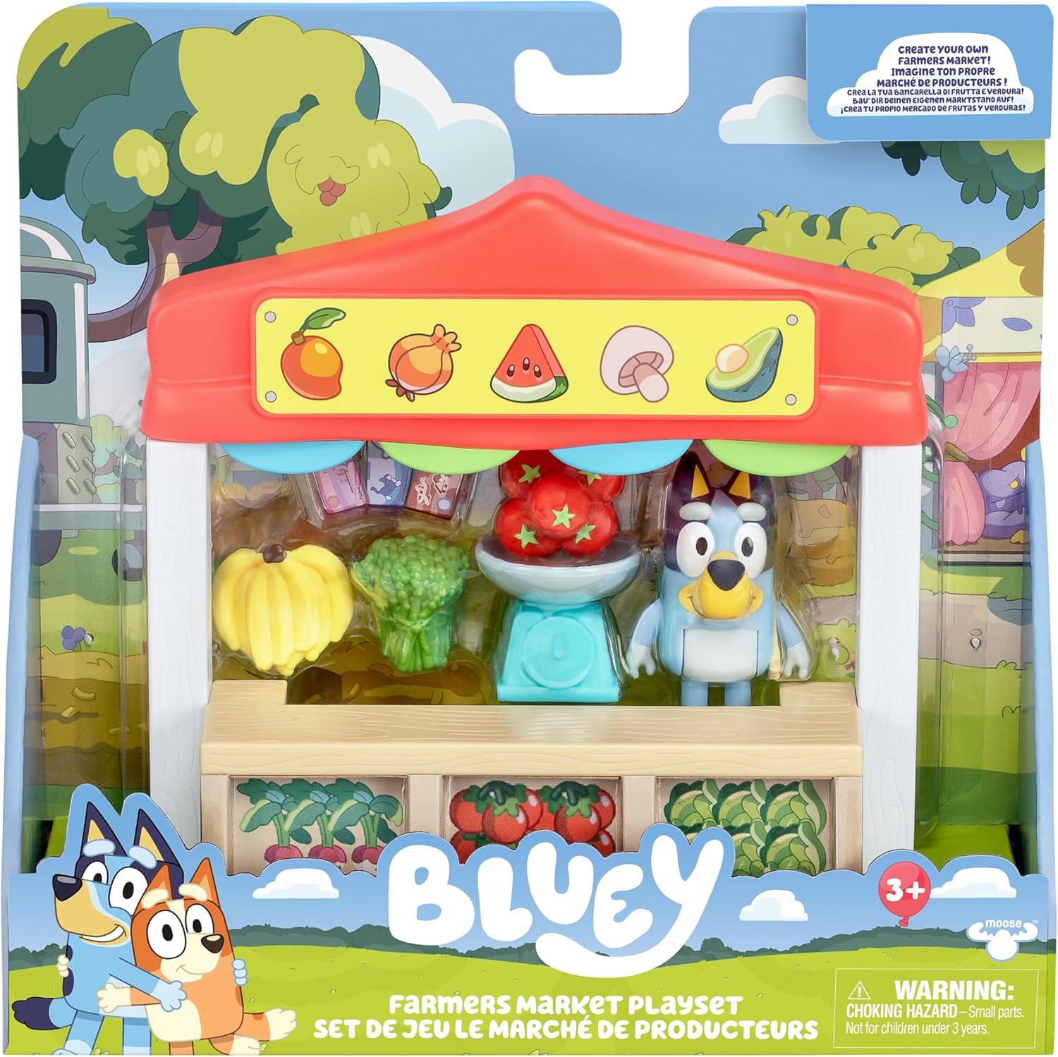 BlueY Juego de minijuegos para el Mercado de Agricultores, Incluye figura de Bingo con articulaciones móviles, Bolsa de la Compra y Accesorios