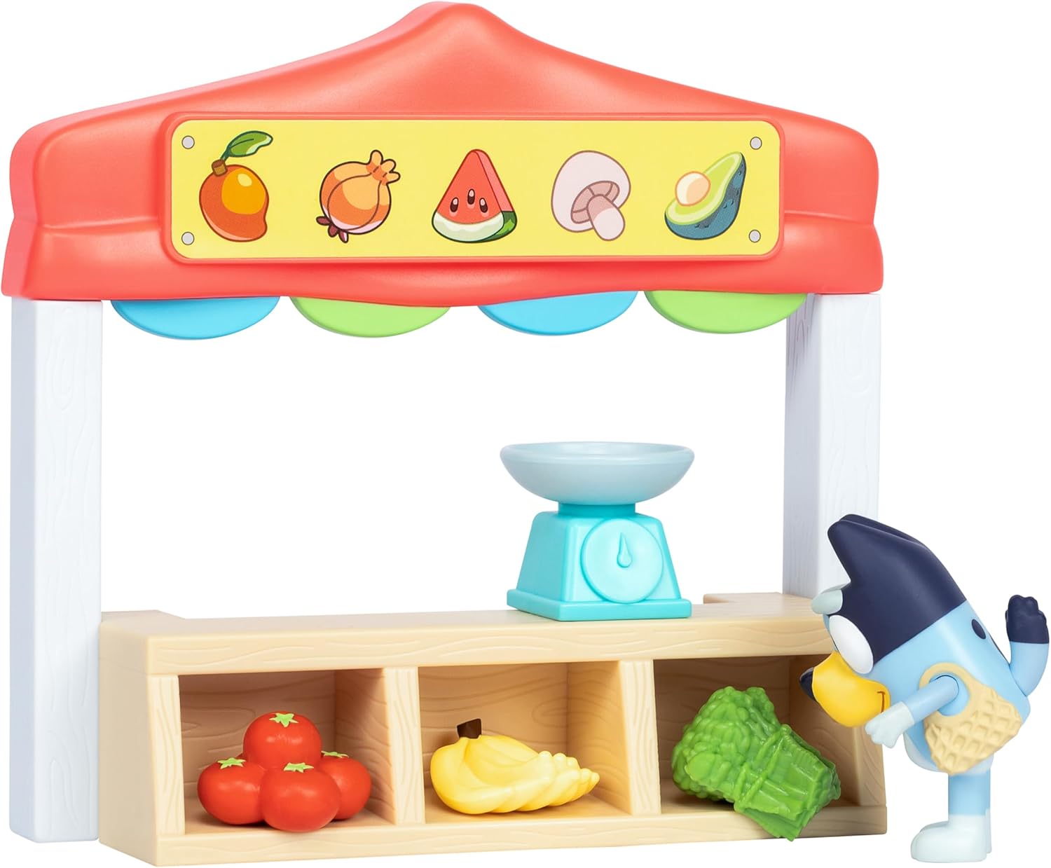 BlueY Juego de minijuegos para el Mercado de Agricultores, Incluye figura de Bingo con articulaciones móviles, Bolsa de la Compra y Accesorios