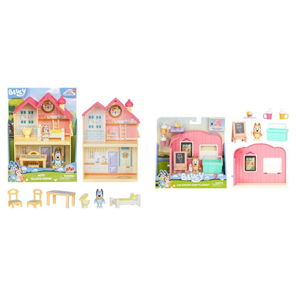 Bluey Mini Home Playset Compact House Playset With Carry Handle Three Different Rooms Kitchen & Mini Playsets Ice Cream Shop Playset Includes Articulated Bingo Figure And Accessories