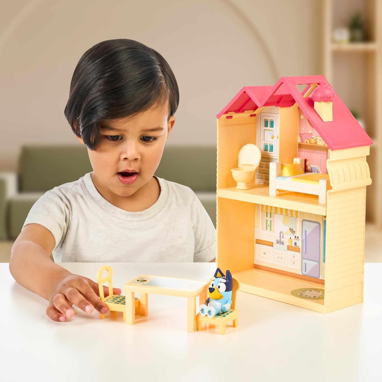 Bluey Mini Home Playset Compact House Playset With Carry Handle Three Different Rooms Kitchen & Mini Playsets Ice Cream Shop Playset Includes Articulated Bingo Figure And Accessories
