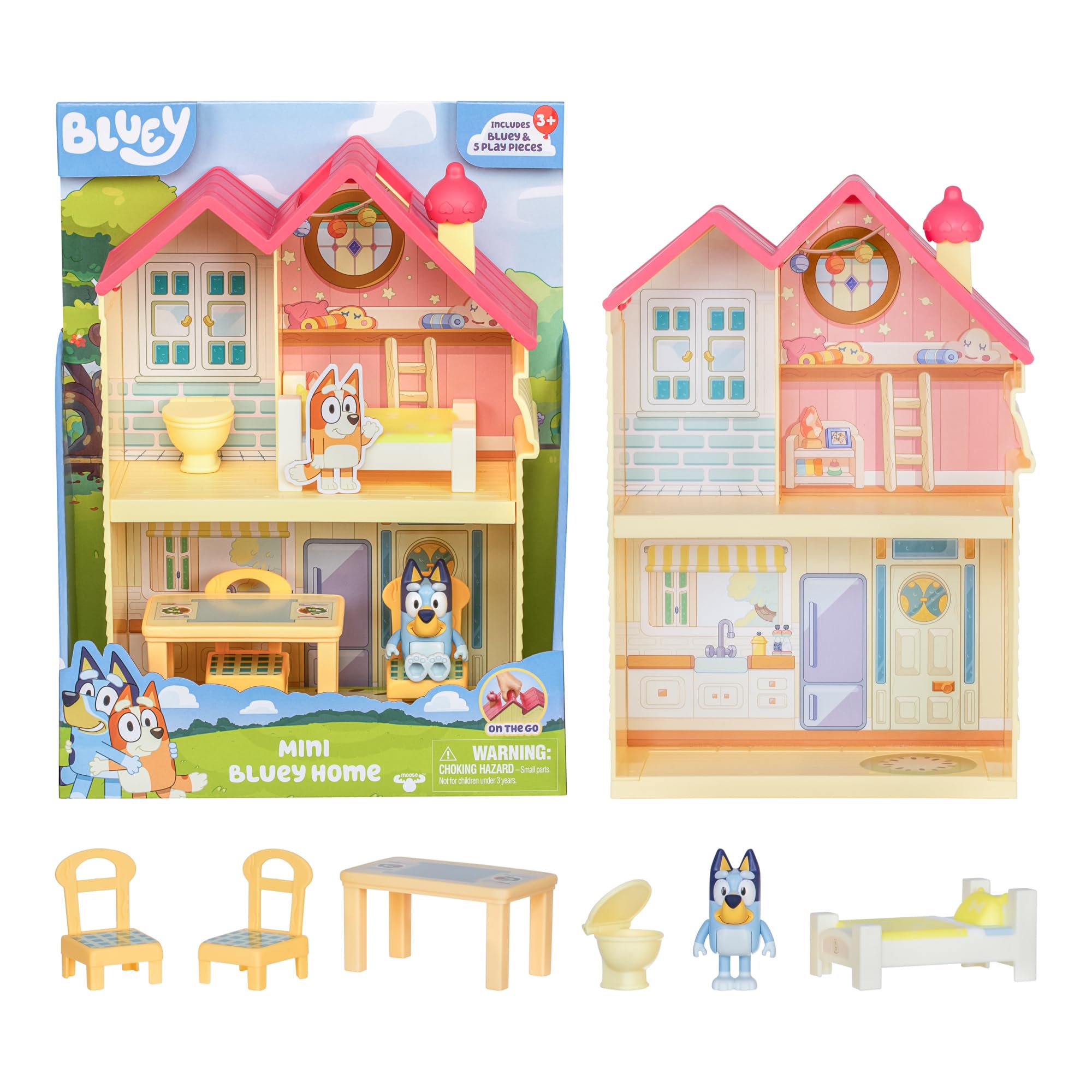 Bluey Mini Home Playset Compact House Playset With Carry Handle Three Different Rooms Kitchen & Mini Playsets Ice Cream Shop Playset Includes Articulated Bingo Figure And Accessories