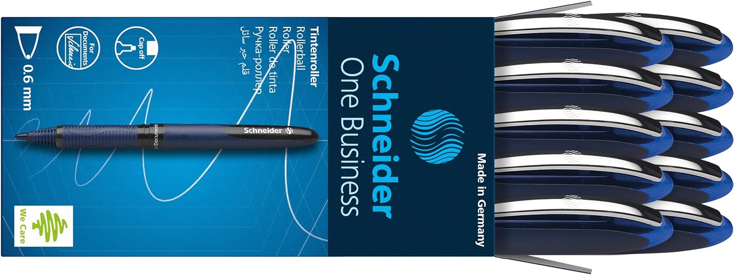 Schneider One Business Non-Retractable Ballpoint Pens with Liquid Ink, Pack of 10 Blue