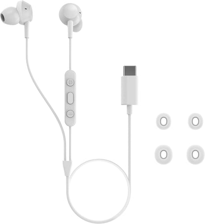 PHILIPS TAE5008WT/00 In-Ear Headphones With Mic | USB-C Connector | 1.2 m Cable | 3 Button In-Line Remote | 3 Eartip Sizes | Comfortable Fit | Clear Sound & Punchy Bass | White
