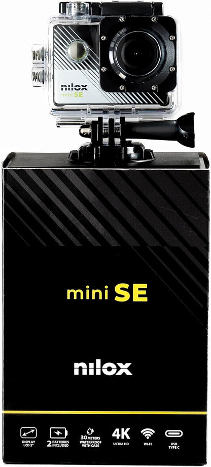 Nilox Action Cam Mini-SE, Action Cam 4k WiFi with 4K/30fps Resolution, Electronic Stabilizer, 2 Inch LCD Screen, 64 GB Memory, View Angle 170°, with Waterproof Bag up to 30 m