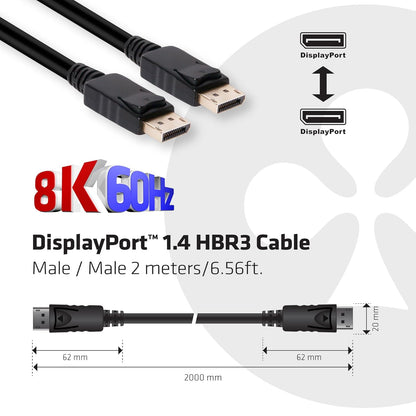 Club3D VESA Certified CAC-2068 DisplayPort to DisplayPort 1.4/Hbr3 Cable DP 1.4 8K 60Hz 2M/6.56ft, Black