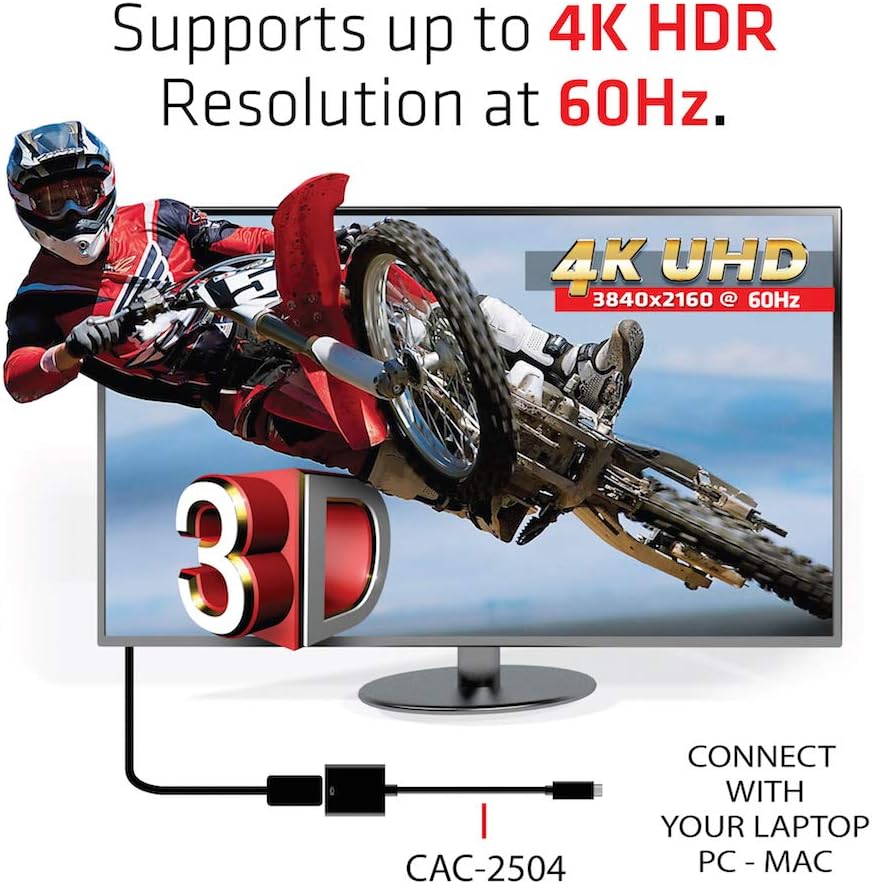 CLUB3D USB 3.1 Type C to HDMI 2.0 UHD 4K 60HZ Active Adapter - Cable Interface/Adapter (USB 3.1 Type C, HDMI 2.0, Male/Female, 0.15 m, Black