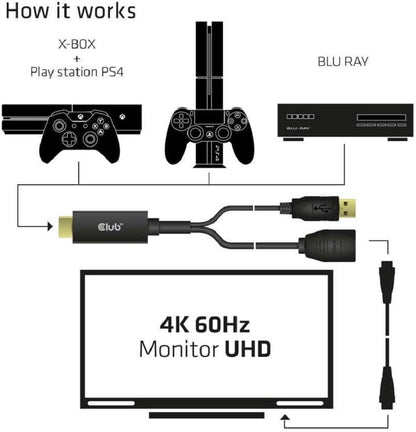 Club3D CAC-1331 - Adattatore attivo da HDMI a DisplayPort 1.2 4K60Hz M/F