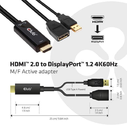 Club3D CAC-1331 - Adattatore attivo da HDMI a DisplayPort 1.2 4K60Hz M/F