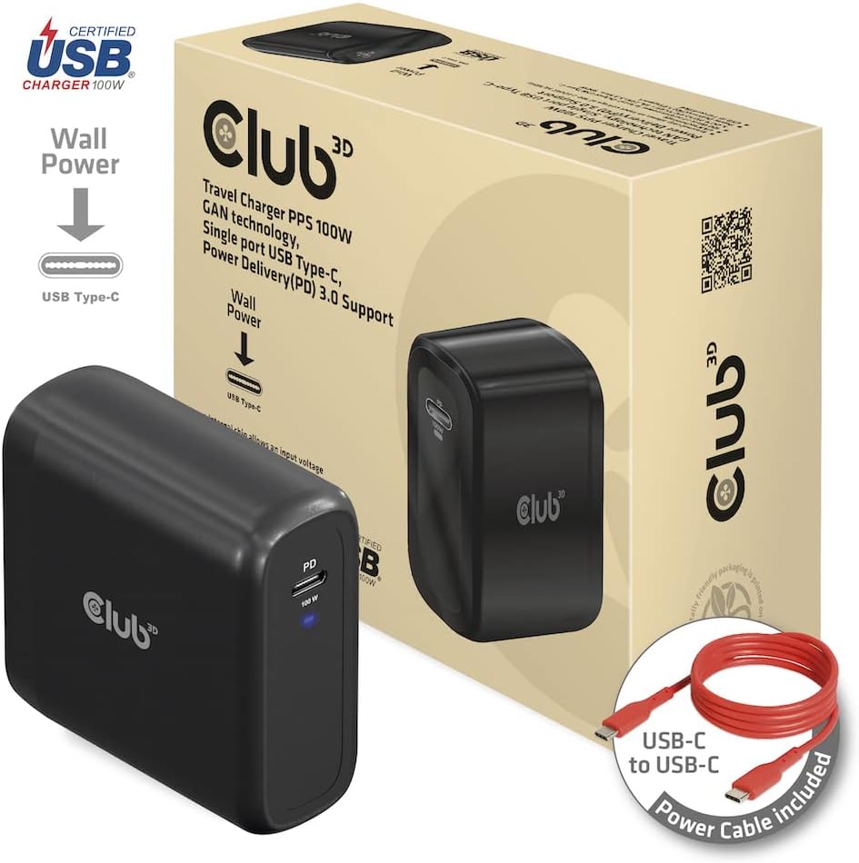 `Club3D Reiseladegerat 1xUSB Typ C, PD 100W retai`