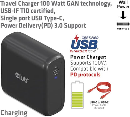 `Club3D Reiseladegerat 1xUSB Typ C, PD 100W retai`