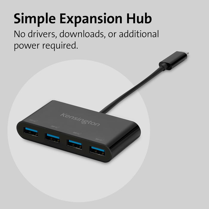 KENSINGTON CH1200 - Hub USB-C 10 Gbit/s 4 Ports, Connectez jusqu'à 4 Appareils USB-A à 1 Seul Port USB-C - Garanti 2 ans (K33616WW
