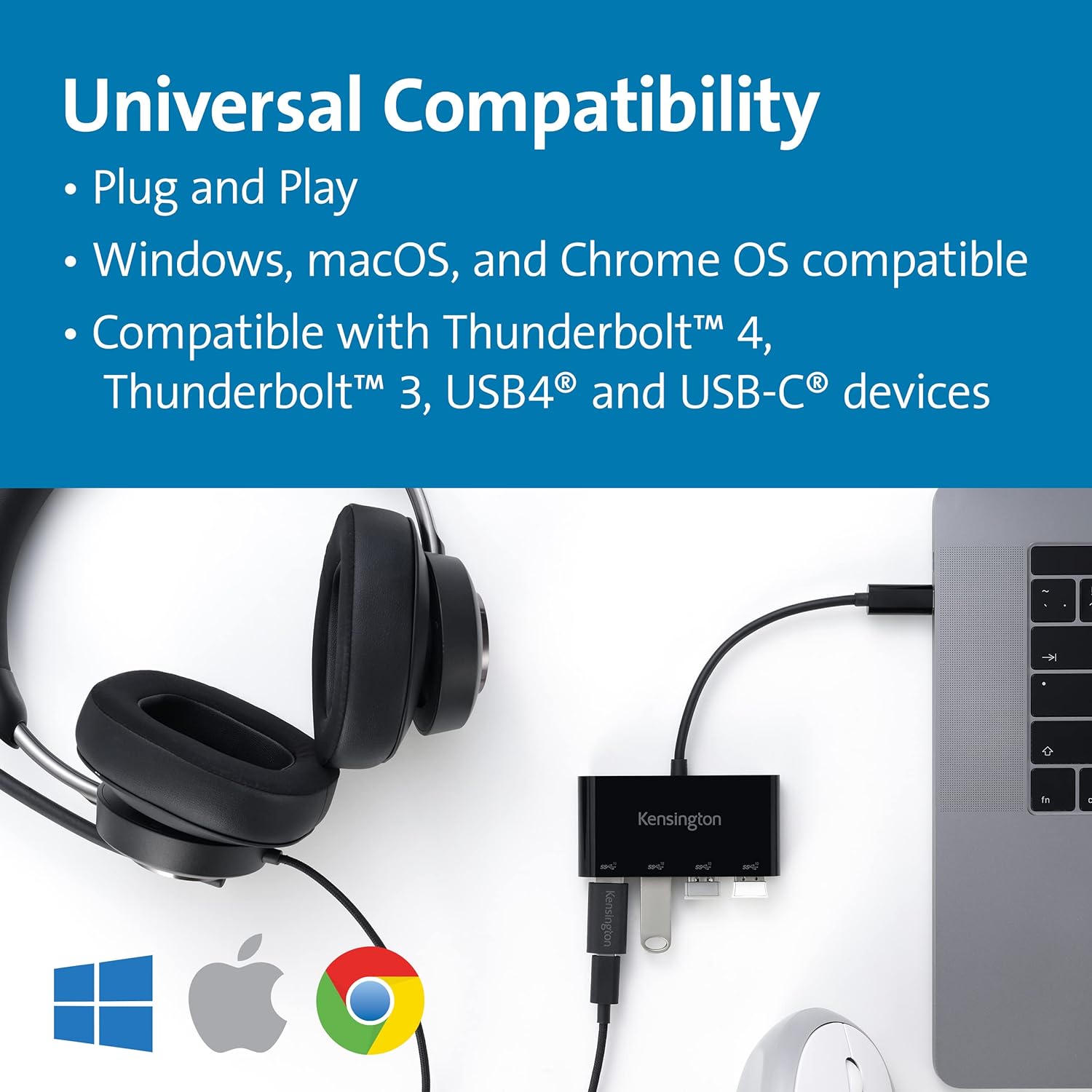 KENSINGTON CH1200 - Hub USB-C 10 Gbit/s 4 Ports, Connectez jusqu'à 4 Appareils USB-A à 1 Seul Port USB-C - Garanti 2 ans (K33616WW