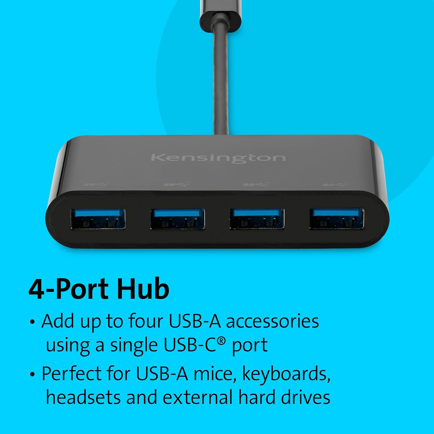 KENSINGTON CH1200 - Hub USB-C 10 Gbit/s 4 Ports, Connectez jusqu'à 4 Appareils USB-A à 1 Seul Port USB-C - Garanti 2 ans (K33616WW