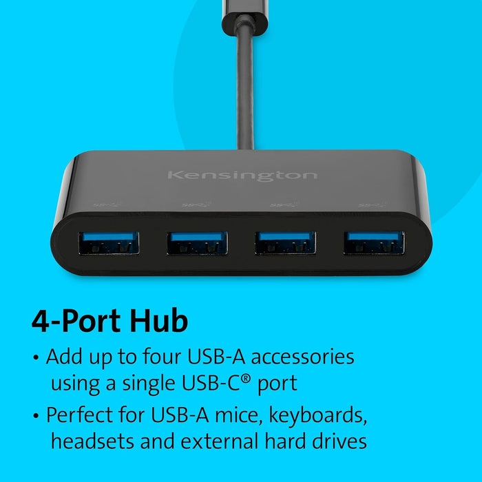 KENSINGTON CH1200 - Hub USB-C 10 Gbit/s 4 Ports, Connectez jusqu'à 4 Appareils USB-A à 1 Seul Port USB-C - Garanti 2 ans (K33616WW