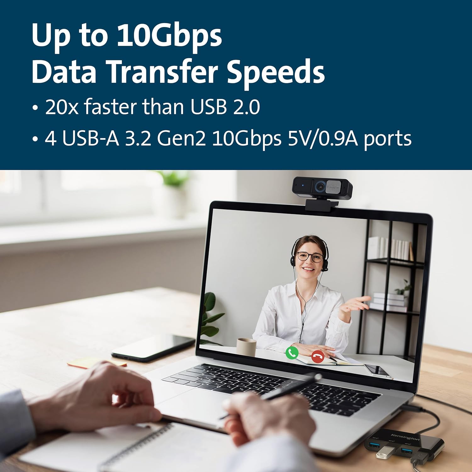 KENSINGTON CH1200 - Hub USB-C 10 Gbit/s 4 Ports, Connectez jusqu'à 4 Appareils USB-A à 1 Seul Port USB-C - Garanti 2 ans (K33616WW