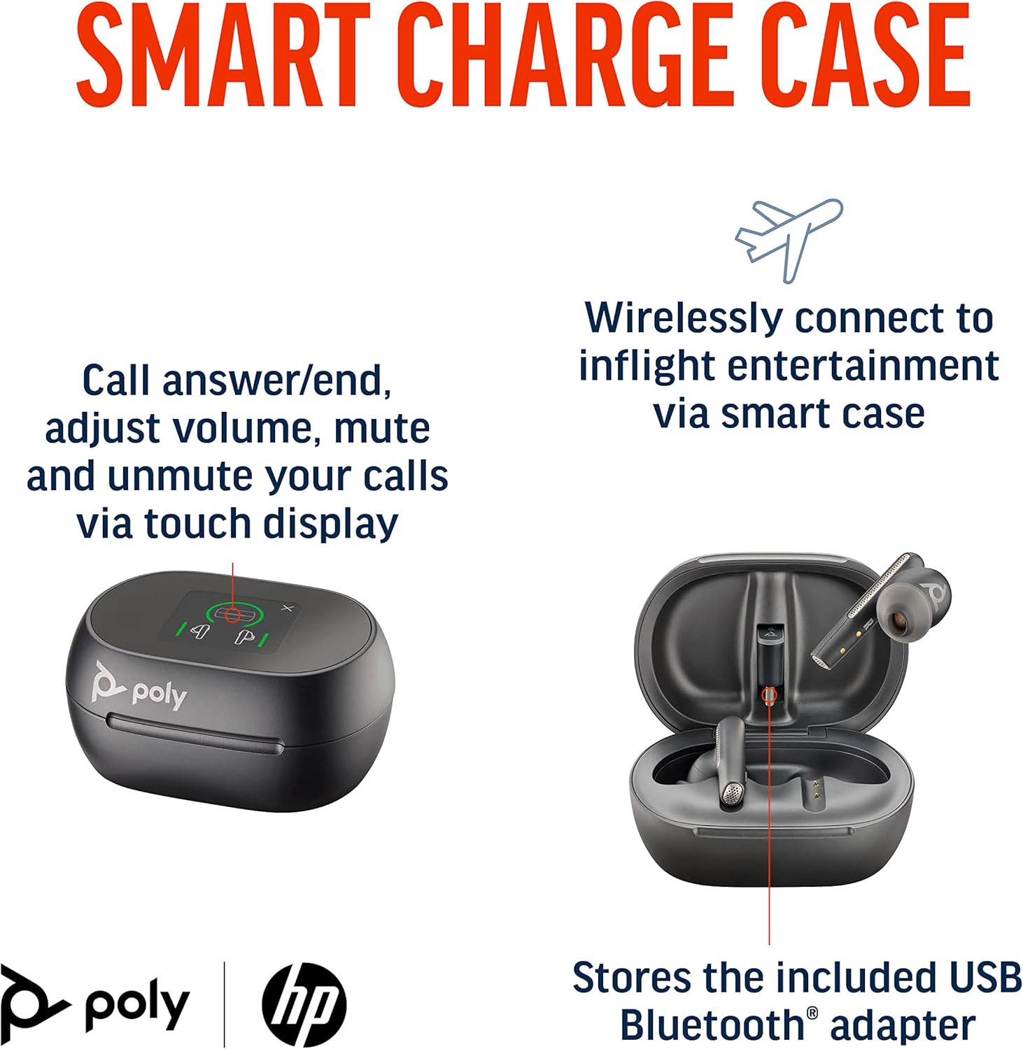 Poly Voyager Free 60+ Auricolari True Wireless - Microfoni a cancellazione di rumore per chiamate chiare - Cancellazione attiva del rumore (ANC) - Custodia a ricarica intelligente con controlli touch