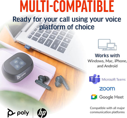 Poly Voyager Free 60+ Auricolari True Wireless - Microfoni a cancellazione di rumore per chiamate chiare - Cancellazione attiva del rumore (ANC) - Custodia a ricarica intelligente con controlli touch