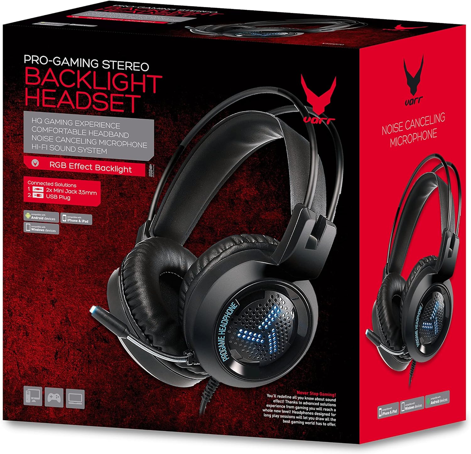 Varr Gaming Colourful Breathing Headset VH8020 USB 2 x 3.5 Jack Black