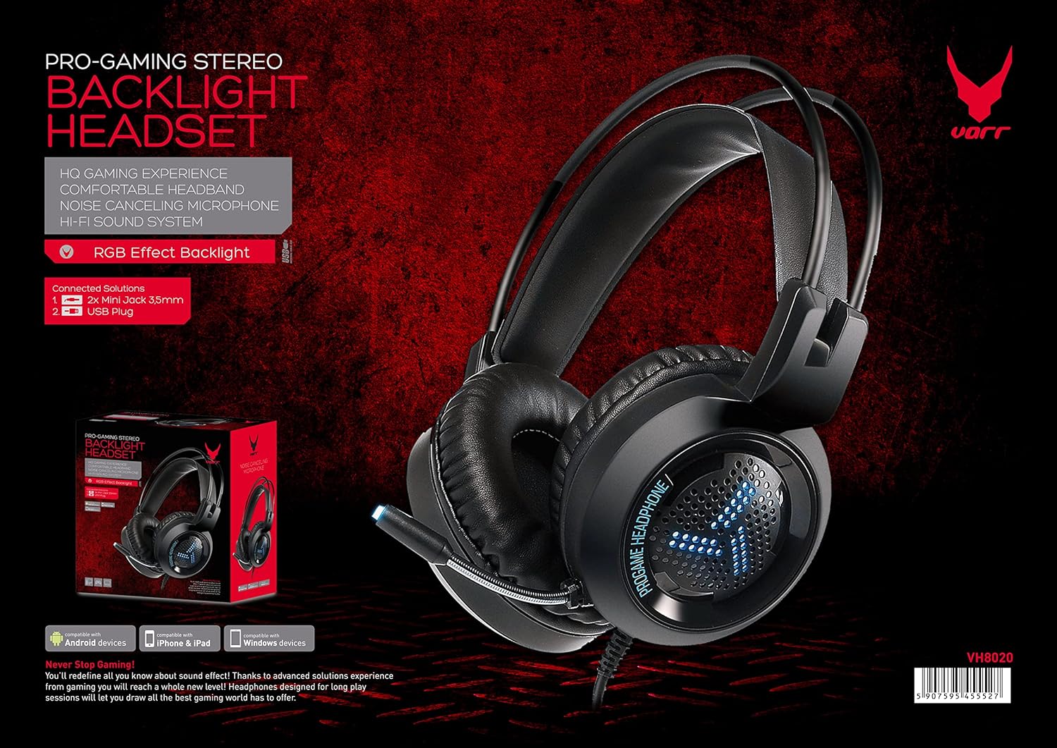 Varr Gaming Colourful Breathing Headset VH8020 USB 2 x 3.5 Jack Black