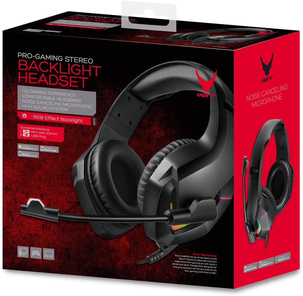 Varr Auriculares Gaming RGB Mic VH8050 con subwoofer estéreo y micrófono, Negro