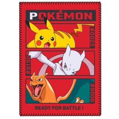 Pokemon Blanket - Red - 140cm x 100cm - Polar Fleece - Featuring Pikachu, Mewtwo and Charizard