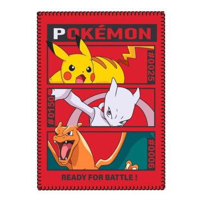 Pokemon Blanket - Red - 140cm x 100cm - Polar Fleece - Featuring Pikachu, Mewtwo and Charizard