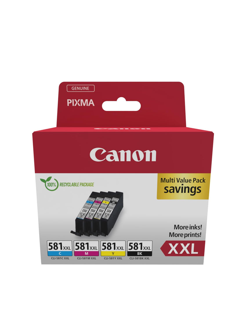 Canon CLI-581 XXL C M Y BK Vorteilspack 4 Tintenpatronen höchste Reichweite XXL (Schwarz XXL, Cyan XXL, Magenta XXL, Gelb XXL) Original