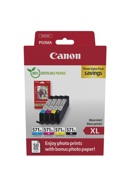 Canon CLI-571 XL C M Y BK Vorteilspack 4 Tintenpatronen größere Reichweite XL (Schwarz XL, Cyan XL, Magenta XL, Gelb XL) Original