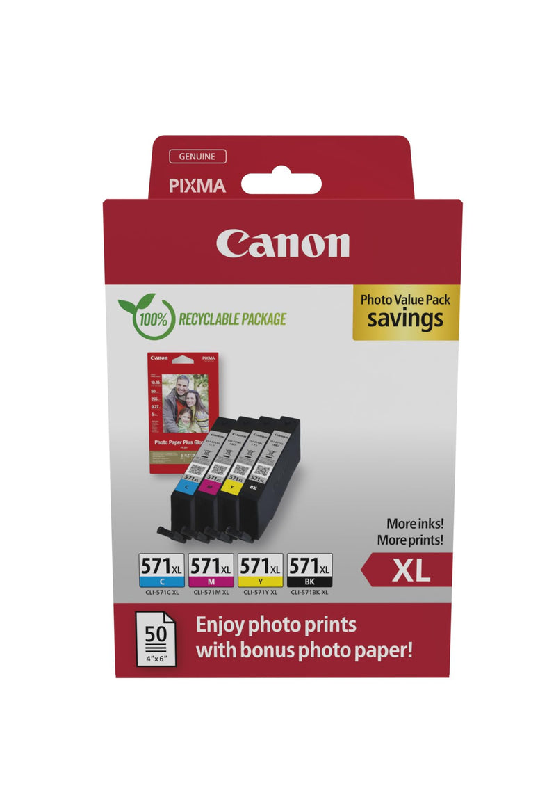 Canon CLI-571 XL C M Y BK Vorteilspack 4 Tintenpatronen größere Reichweite XL (Schwarz XL, Cyan XL, Magenta XL, Gelb XL) Original