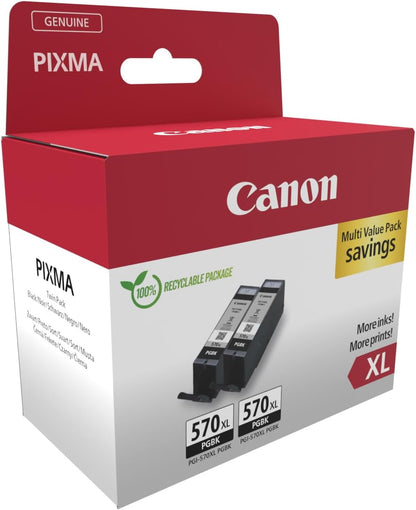 Canon PGI-570 XL Twin Vorteilspack 2 Tintenpatronen größere Reichweite XL (2X Schwarz XL) Original
