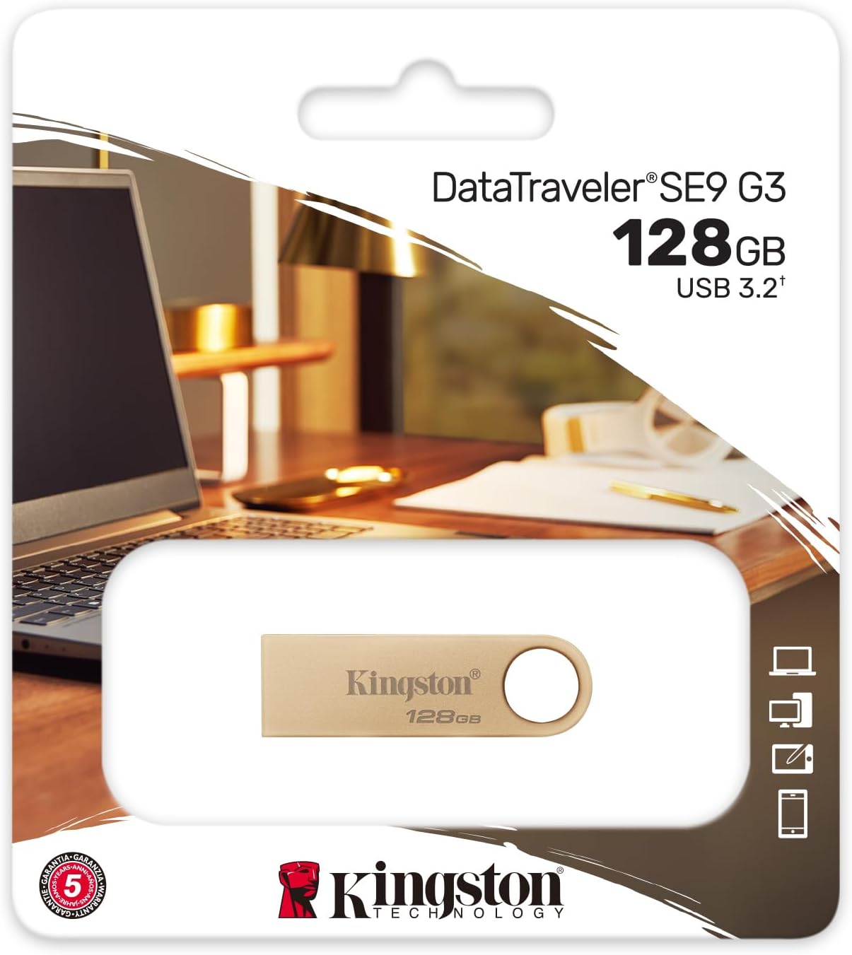 Kingston DataTraveler SE9 Gen 3 - 128GB 220MB/s lectura - Metálica -Unidad USB 3.2 Gen 1 -Dorado