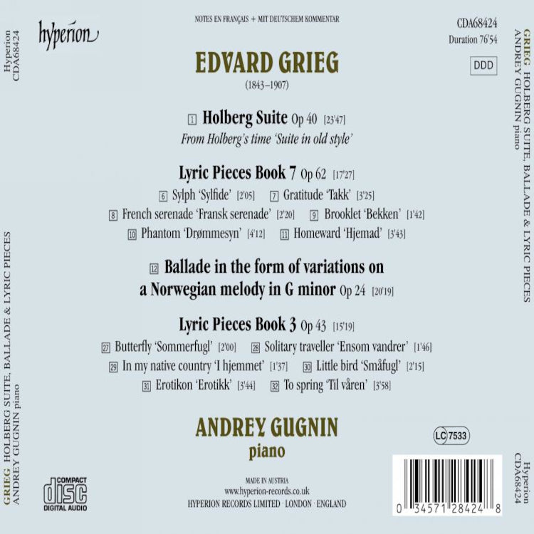 Edvard Grieg: Holberg Suite, Ballade & Lyric Pieces