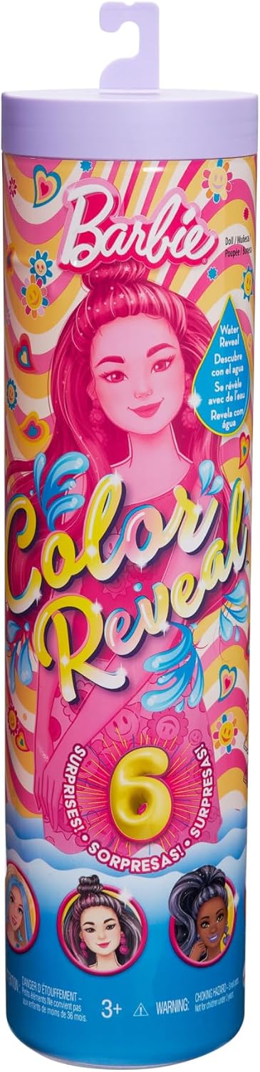 Barbie Color Reveal Doll & Accessories with 6 Unboxing Surprises, Rainbow-Inspired Series with Color-Change Bodice, 1960s Themes, HRK06
