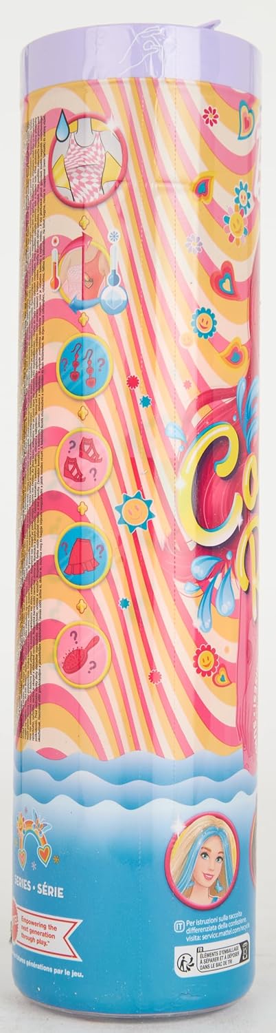 Barbie Color Reveal Doll & Accessories with 6 Unboxing Surprises, Rainbow-Inspired Series with Color-Change Bodice, 1960s Themes, HRK06