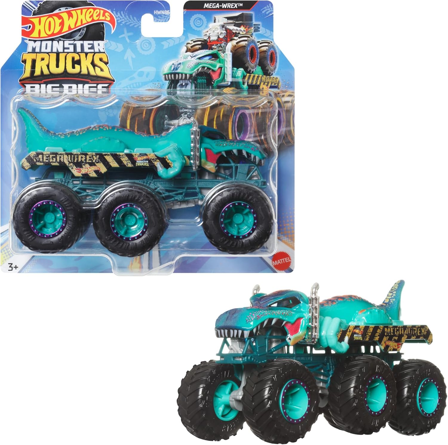 Hot Wheels Monster Trucks Big Rigs, 1:64 Scale Toy Truck with 6 Wheels, Haul or Tow Other Vehicles (Styles May Vary), HWN86