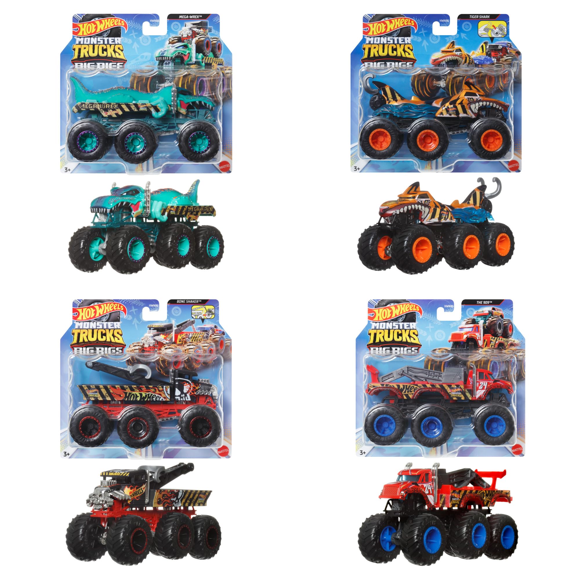 Hot Wheels Monster Trucks Big Rigs, 1:64 Scale Toy Truck with 6 Wheels, Haul or Tow Other Vehicles (Styles May Vary), HWN86