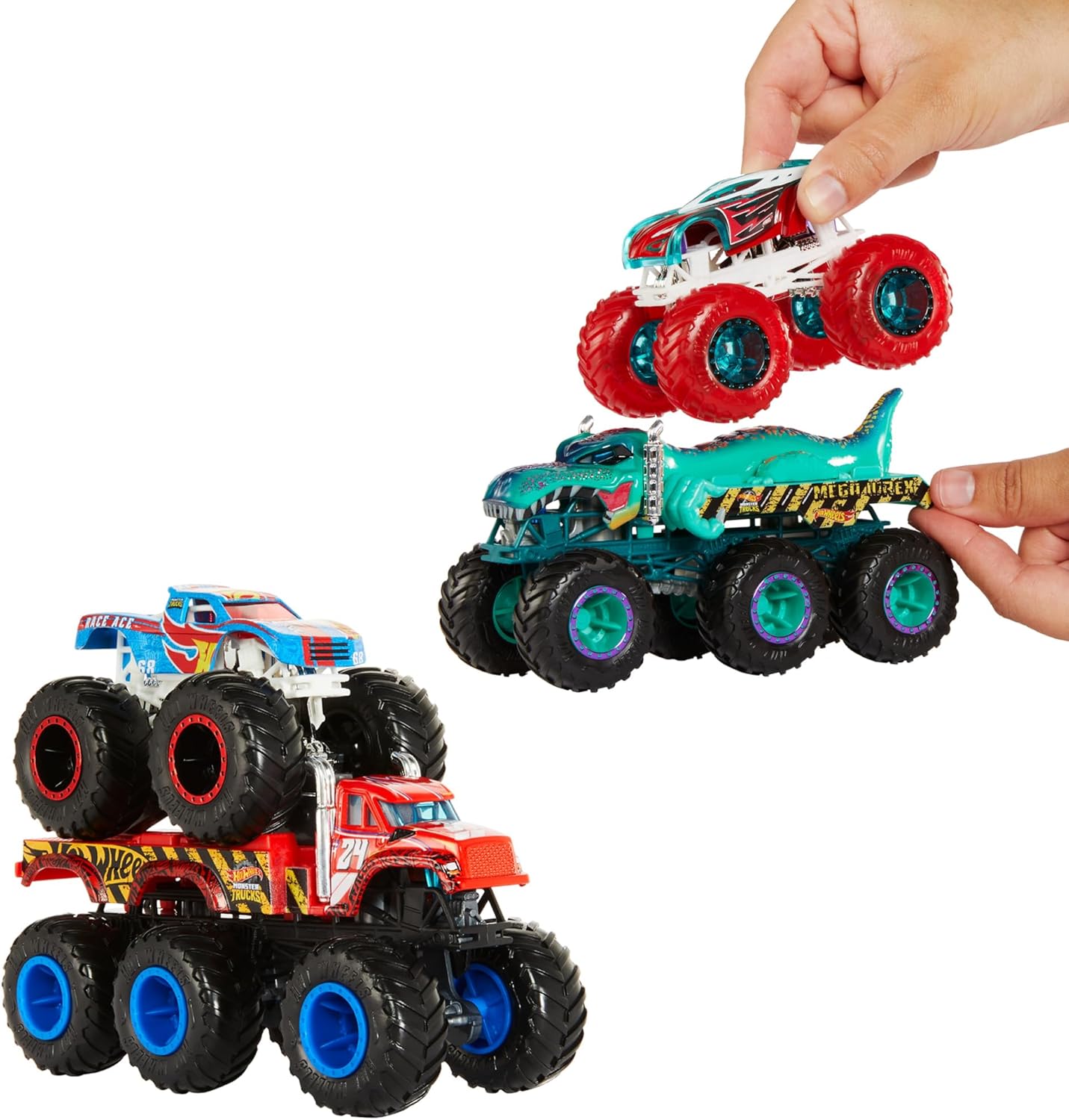 Hot Wheels Monster Trucks Big Rigs, 1:64 Scale Toy Truck with 6 Wheels, Haul or Tow Other Vehicles (Styles May Vary), HWN86