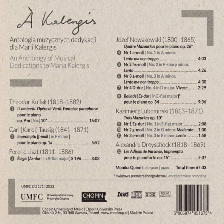Anthologie De La Musique Dediée À Maria Kalergis: An Anthology of Musical Dedications to Maria Kalergis