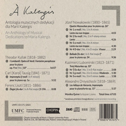 Anthologie De La Musique Dediée À Maria Kalergis: An Anthology of Musical Dedications to Maria Kalergis