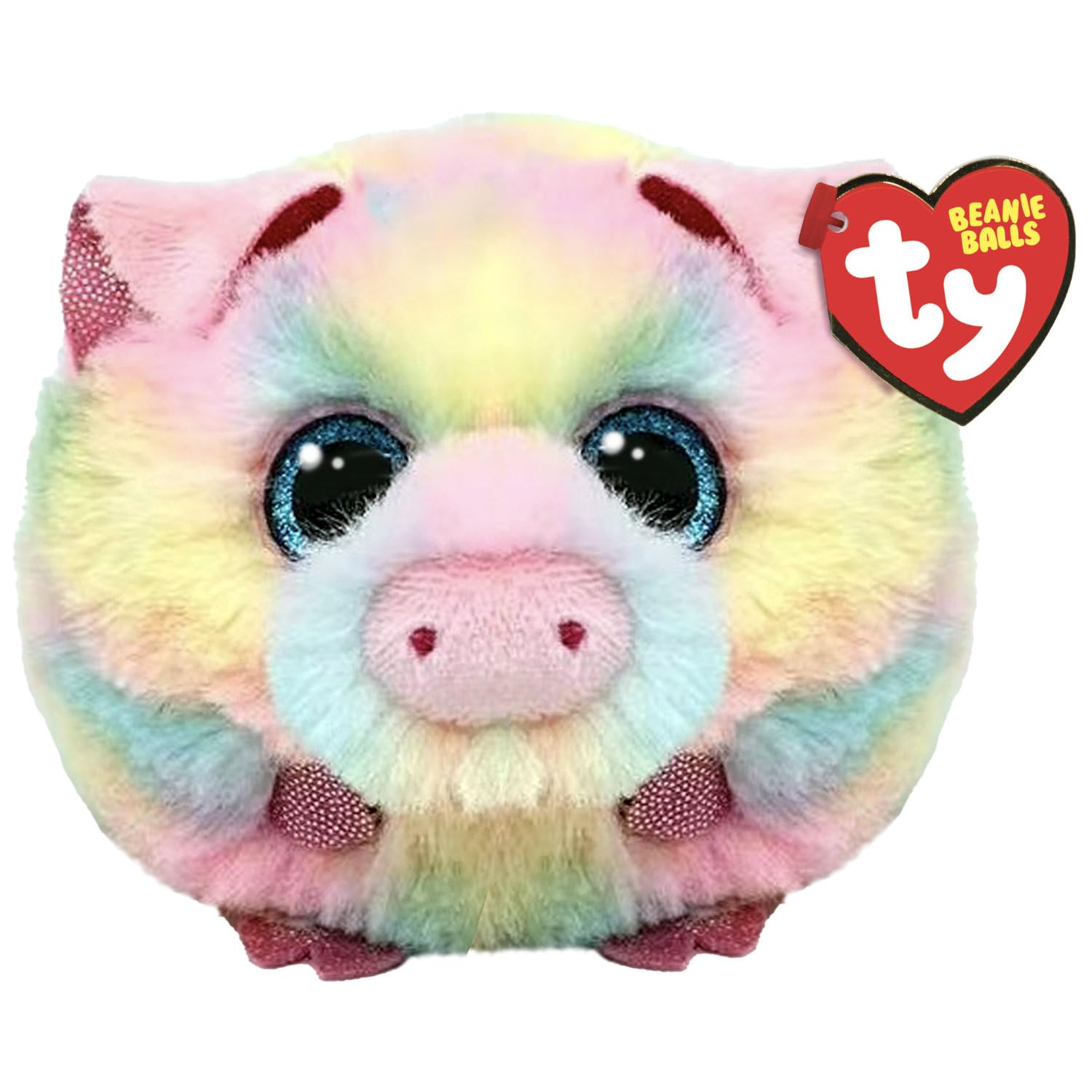 Ty Beanie Balls – Pigasso the Multicoloured Pig with Glitter Blue Eyes, Soft and Round Plush Animals to Collect – 8 cm – T42551