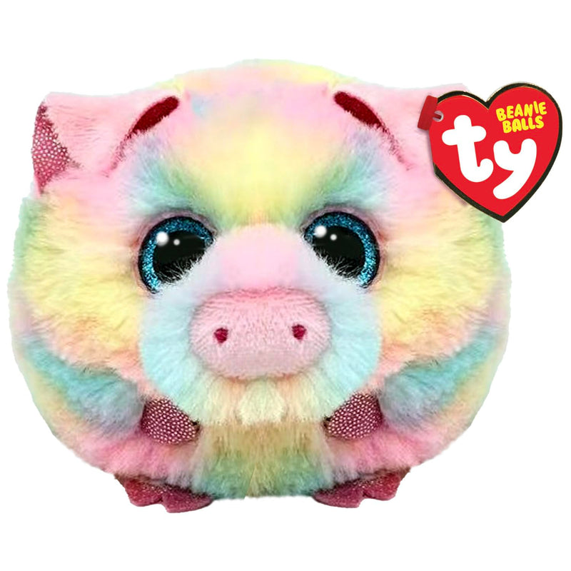 Ty Beanie Balls – Pigasso the Multicoloured Pig with Glitter Blue Eyes, Soft and Round Plush Animals to Collect – 8 cm – T42551