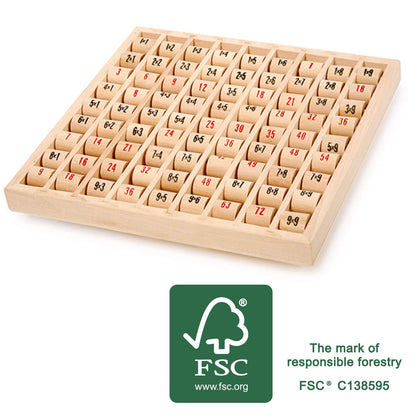 Small Foot 11059 Multiplication Table Made of Wood, Learning Game for The Elementary School, Calculating Board with self-Control Toys, Multicolored FSC® wood